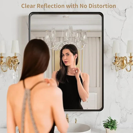 LOAAO 20X16 Inch Black Metal Framed Bathroom Mirror for Wall, Matte Black Bathroom Vanity Mirror Farmhouse, Large Rounded Rectangle Mirror, Anti-Rust, Hangs Horizontally or Vertically - ModernBath