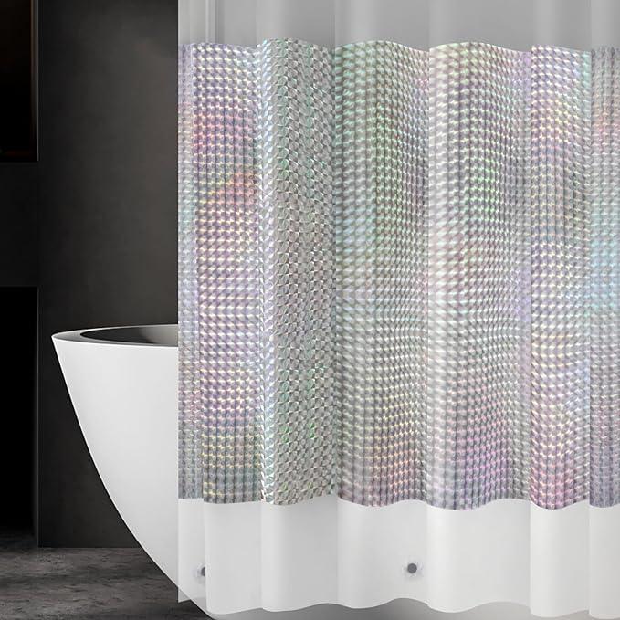 Ga-Geetopia Holographic 3D EVA Shower Curtain Liner Ice Cube, 72x72 Medium Weight Clear Plastic Bathroom Shower Curtain with Rustproof Metal Grommets for Shower Stall, Bathtubs - ModernBath