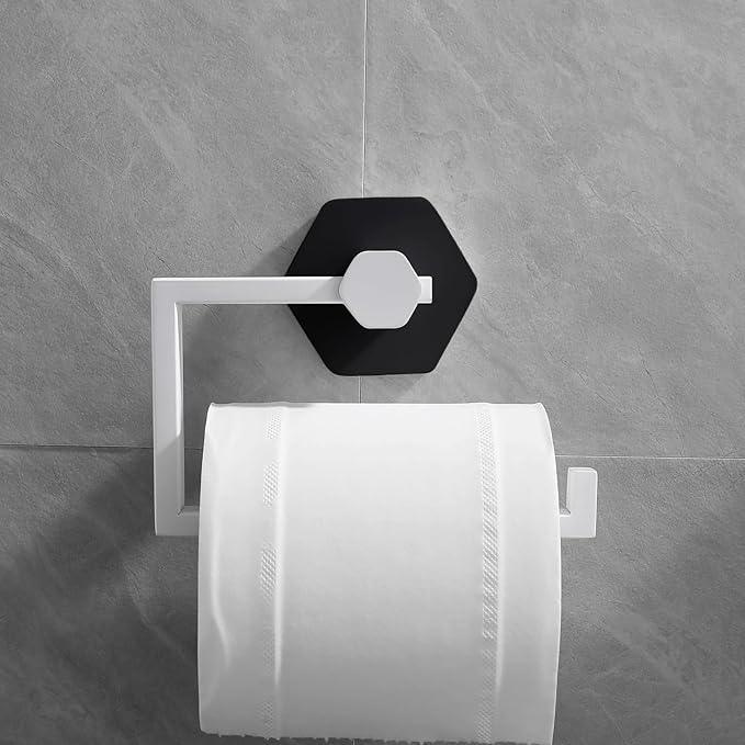 GERZWY Bathroom 2-Piece Hardware Set Stainless Steel Wall Mount - Towel Ring Toilet Paper Holder, White & Black - ModernBath