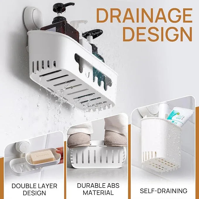 LEVERLOC Shower Caddy Suction Cup Set Shower Organizer & Soap Holder & Toothbrush Holder, Bathroom Shelf Basket NO-Drilling, Removable Suction Storage Waterproof Bathroom Caddy, White - ModernBath