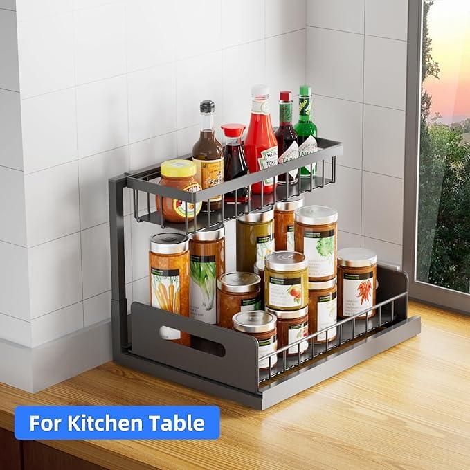 2-Tier Under Sink Slide Out Organizer, 2 Pack Pull Out Cabinet Storage Shelf with Sliding Wire Basket Drawer for Bathroom Kitchen, Countertop or Pantry Shelf, Black - ModernBath