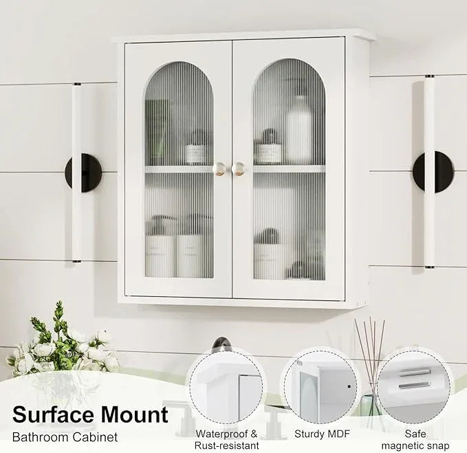 White Bathroom Wall Cabinet,Bathroom Cabinet Wall Mounted with Arched,White Medicine Cabinet Over Toilet,Surface Mount Medicine Cabinet for Laundry Room,Kitchen,Storage Cabinet 22x23 - ModernBath