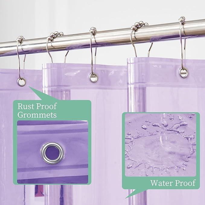 Mrs Awesome Clear Lavender Shower Curtain Liner with 3 Magnets, 72x72 Premium Flexible Sturdy Plastic Shower Curtain for Bathroom Lightweight & Waterproof, Clear Lavender - ModernBath