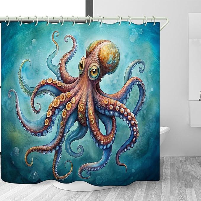 LYFANS Bathroom Uses Octopus 3D Shower Curtain, Luxury Bathtub Standard Shower Curtain, Waterproof and Bright Fabric Shower Curtains, Size (72x72 Inches) - ModernBath