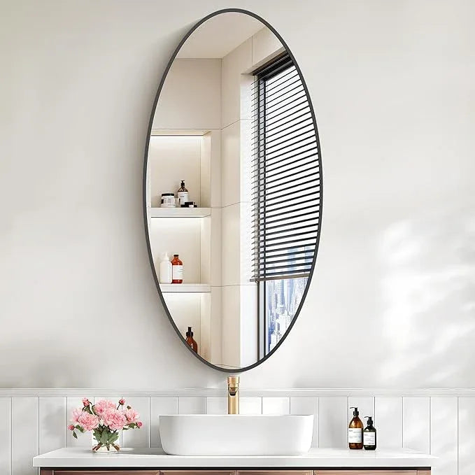 Bathroom Mirrors, 20" x40" Black Mirrors, Oval Vanity Mirrors, Metal Framed Wall Mounted Mirrors, Vertical/Horizontal Mirror for Bathroom Bedroom Entryway Living Room - ModernBath