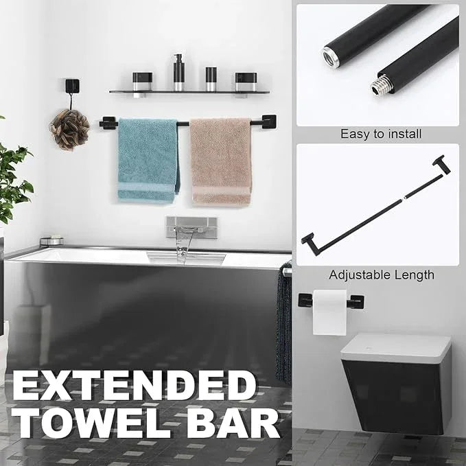 Gisafai Bathroom Hardware Set, Towel Bar Set Stainless Steel Wall Mounted, 23.6/16 Inches Hand Towel Bar, Ring, Robe Hooks, Toilet Paper Holder, Bathroom Rack (Matte Black,15 Pcs) - ModernBath