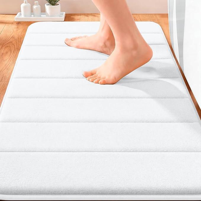 OLANLY Memory Foam Bath Mat 30x20, Super Soft Absorbent Bathroom Rugs, Quick Dry, Machine Washable Shower Floor Rugs, Bathmat Carpet, Bathroom Home Decor Accessories, White - ModernBath