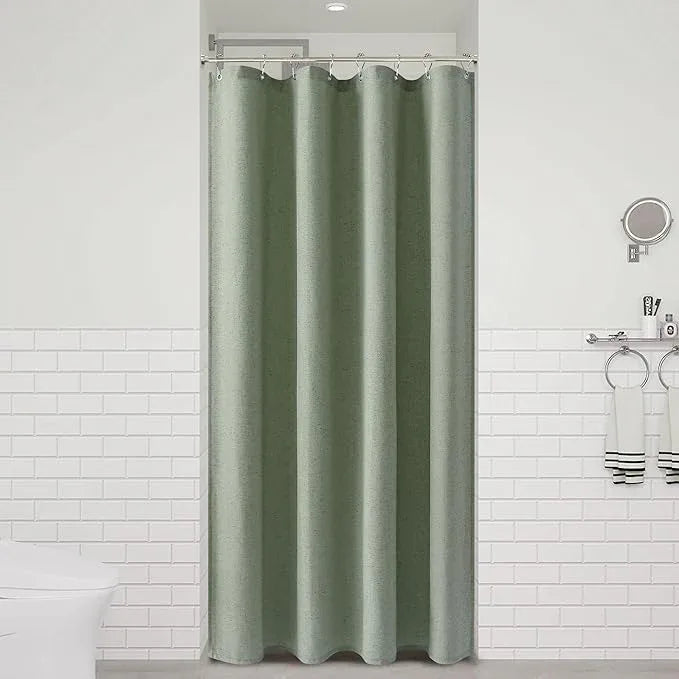 Naturoom Light Sage 48 Inch Shower Curtain - Stall Narrow Half Linen Ultra Thick Fabric Shower Curtain Set with Hooks, Boho Farmhouse Rustic RV Camper Bath Curtains for Bathroom, 48x72 - ModernBath