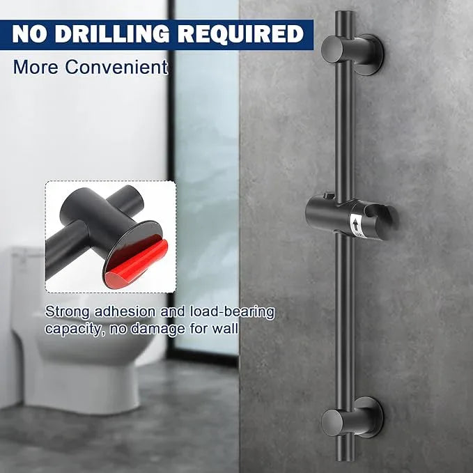 NearMoon Shower Slide Bar with Height/Angle Adjustable Handheld Shower Holder, Bathroom SUS 304 Stainless Steel Shower Head Holder for Bath (Adhesive, Matte Black) - ModernBath