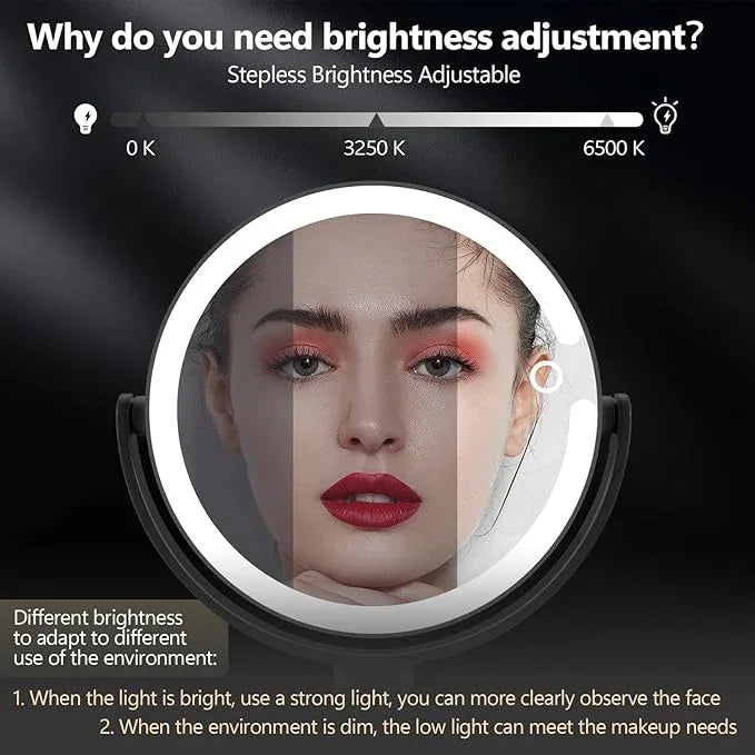 MIYADIVA Makeup Mirror with Lights, 30X Magnifying Mirror with Light and Touch Switch, Vanity Mirror with 3 Color Light and 80 LEDs, Height Adjustable Desk Mirror with Lights, Black - ModernBath