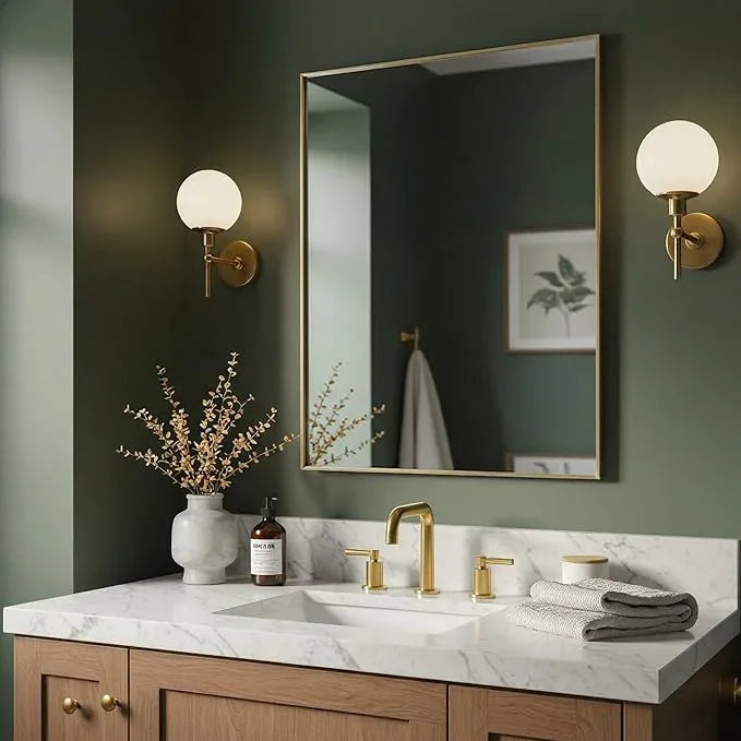 LEDLUX 26x36 Inch Gold Bathroom Mirror - Copper-Free Mirror, Aluminum Alloy Frame Vanity Rectangle Wall Mounted Modern Mirror for Bedroom/Living Room/Porch Horizontal or Vertical - ModernBath