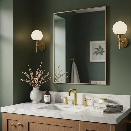 LEDLUX 26x36 Inch Gold Bathroom Mirror - Copper-Free Mirror, Aluminum Alloy Frame Vanity Rectangle Wall Mounted Modern Mirror for Bedroom/Living Room/Porch Horizontal or Vertical - ModernBath