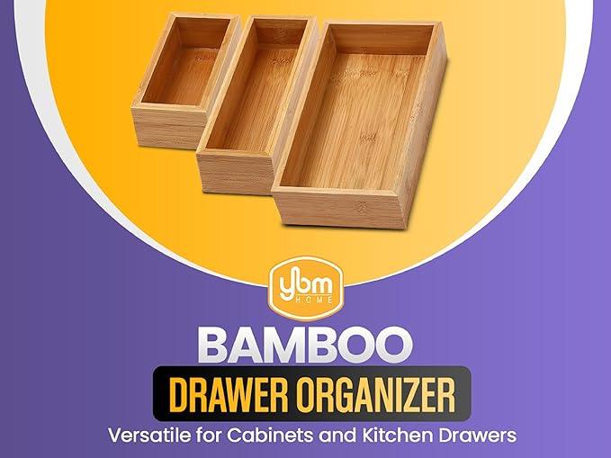 YBM Home Bamboo Drawer Organizer Storage Box for Kitchen Drawer, Junk Drawer, Office, Bedroom, Children Room, Craft, Sewing, and Bathroom, 2 Pack 3x9x2 inch - ModernBath