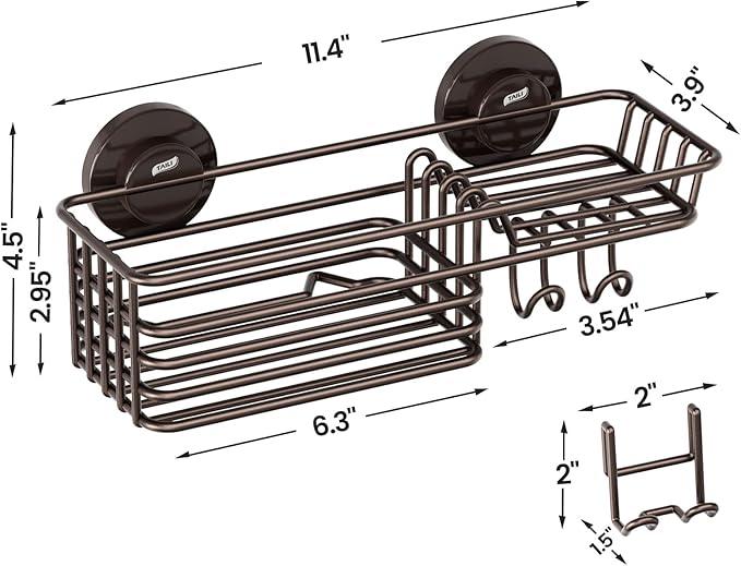 LEVERLOC Shower Caddy Suction Cup, Heavy Duty Bathroom Organizer for Inside Shower with Hooks & Soap holder， NO-Drilling Bathroom Holder-Brown - ModernBath