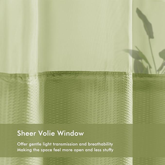 Mrs Awesome No Hook Shower Curtain with Snap-in Liner, Embossed Waffle Design Fabric Shower Curtain for Bathroom, Soft & Lightweight, 71x74, Sage Green - ModernBath