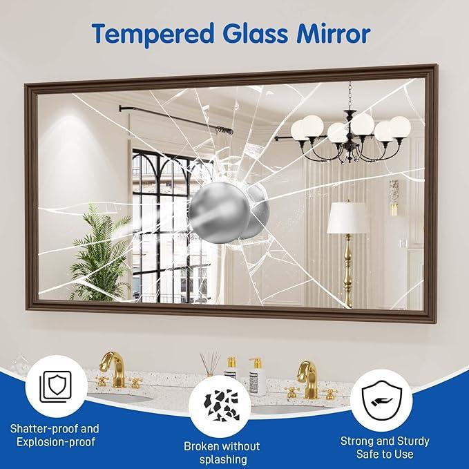 WEER Retro Copper Bathroom Mirror, 55x30 Inch Bronze Oil Rubbed Framed Mirror, Rectangle Classic Vintage Framed Wall Mirror, Farmhouse Vanity Mirror, Tempered Glass, Vertically or Horizontally - ModernBath