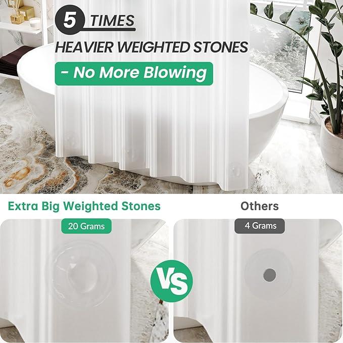 AmazerBath Frosted Shower Curtain Plastic, Heavy Duty Bathroom Curtain Premium PEVA, 8G Weighted Shower Curtains for Bathroom with 3 Big Weighted Stones and 12 Rustproof Grommets, 70x72 Inches - ModernBath