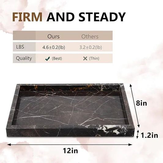 Zilukar Real Natural Marble Tray for Bathroom, Vanity, Kitchen and Desktop, Rectangle Genuine Marble Stone Tray for Jewelry, Cosmetics, Candles, Lotion, Perfume and Home Decor Brown - ModernBath