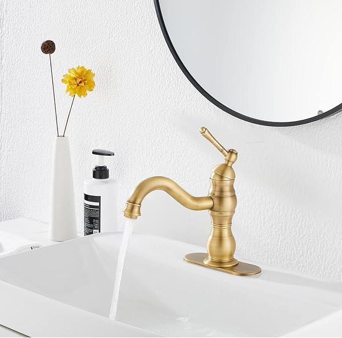 Antique Brass Bathroom Faucet GGStudy 360° Swivel Bathroom Vanity Faucet Single Handle One Hole Basin Matching Pop Up Drain with Overflow - ModernBath