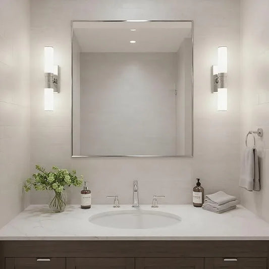 Bonverre 24x30 Inch Nickel Bathroom Mirror for Wall, Aluminum Frame Rectangle Rectangular Vanity Mirror, Modern Large for Bedroom, Living Room, Horizontal or Vertical - ModernBath