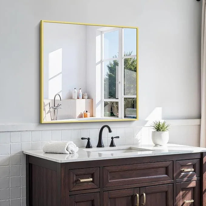 KOCUUY Gold Bathroom Mirror, 30x30 Inch Square Gold Mirror with Aluminum Metal Frame,Gold Vanity Wall Mirror Modern Home Decor for Bathroom, Living Room, Farmhouse and Entryway - ModernBath