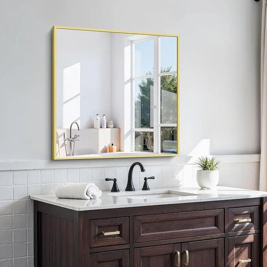 KOCUUY Gold Bathroom Mirror, 30x30 Inch Square Gold Mirror with Aluminum Metal Frame,Gold Vanity Wall Mirror Modern Home Decor for Bathroom, Living Room, Farmhouse and Entryway - ModernBath