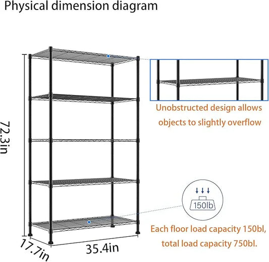 REGILLER 5-Wire Shelving Metal Storage Rack Adjustable Shelves,17.7" D×35.4" W×72.3" H Standing Storage Shelf Units for Laundry Bathroom Kitchen Pantry Closet - ModernBath