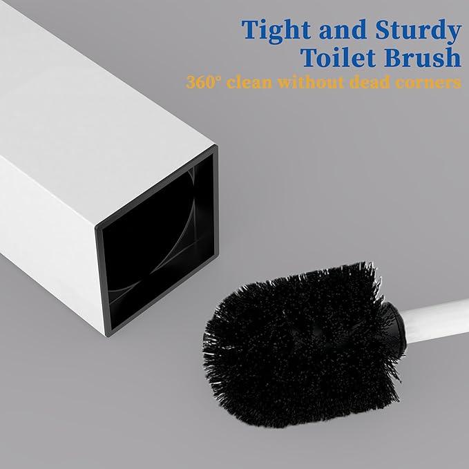 RUACQ Toilet Brush and Holder Set,Square Toilet Bowl Brush for Bathroom with 304 Stainless Steel Handle Toilet Cleaner Brush with Durable Scrubbing Bristles,Splash-Proof (White) - ModernBath
