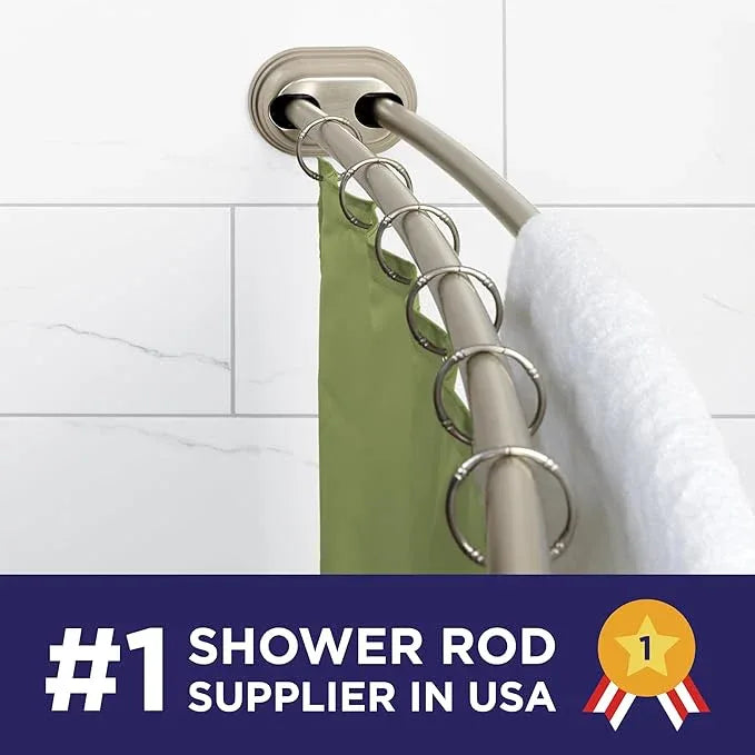 Zenna Home Rustproof Double Curved Shower Curtain Rod, No Drill Adjustable Curved Tension Shower Curtain Rod for Bathroom, Easy Install, Rounded for Extra Room, 50 to 72 Inches, Satin Nickel - ModernBath