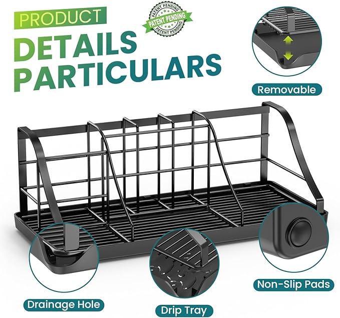 Bathroom Countertop Organizer - Detachable 7 Slots Kids Electric Black Toothbrush and Toothpaste Holder Drainage Tray for Bathroom Accessories Organization Counter Vanity Sink Storage - ModernBath