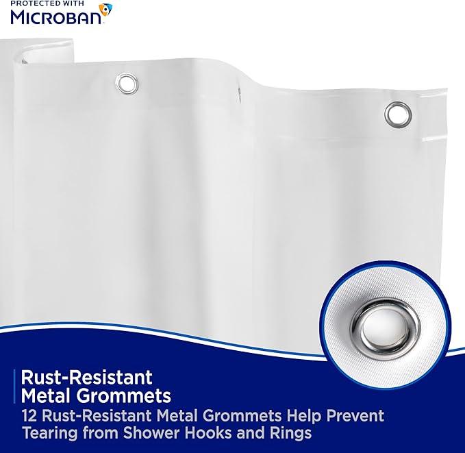 Kenney MB61158 Microban Protected Medium Weight 4.8 Gauge Waterproof PEVA Shower Curtain Liner with Rust-Resistant Metal Grommets and Weighted Magnetic Hem for Bathroom, 70" W x 72" H, Frosted, 1-Pack - ModernBath