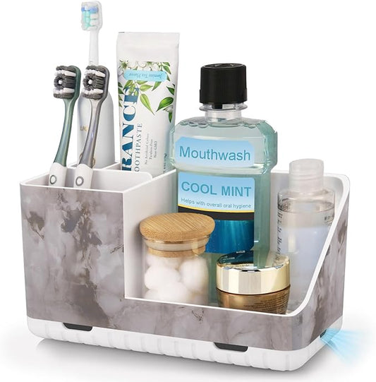PARKMANI Toothbrush Holders for Bathroom Countertop Organizer, Kids Electric Toothbrush and Toothpaste Holder for Bathroom Organizers and Storage (White Marble Grain)
