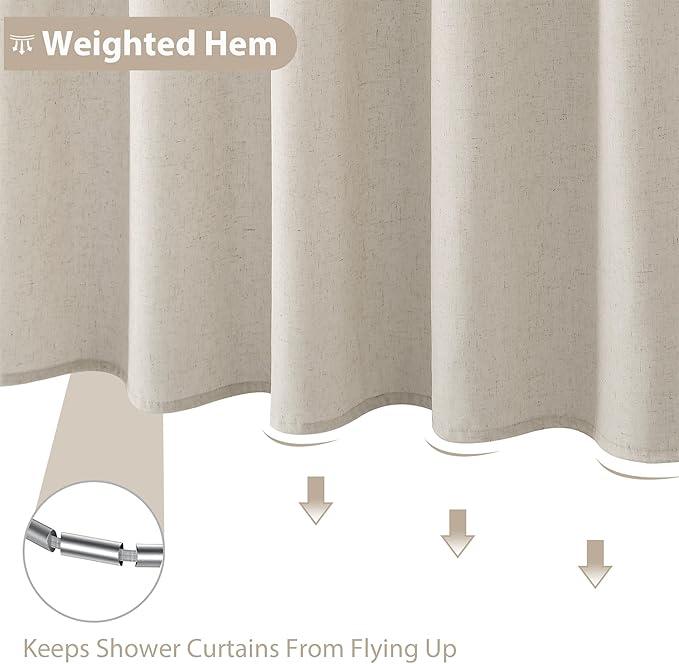 Jowels Apricot Linen Shower Curtain, Boho Farmhouse Shower Curtain Set for Bathroom, 200GSM Luxury Weighted Water Resistant Fabric Textured Shower Curtains with 12 Metal Hooks, 72Wx72H - ModernBath