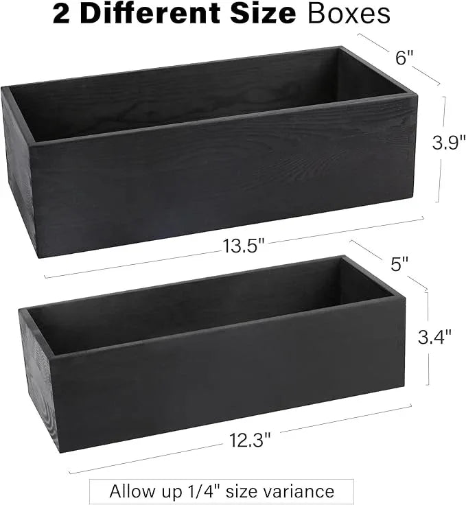 LotFancy Bathroom Decor Box, 2 Pack Wooden Toilet Paper Holder, Black Toilet Tank Storage Basket, Farmhouse Rustic Back of Toilet Tray - ModernBath