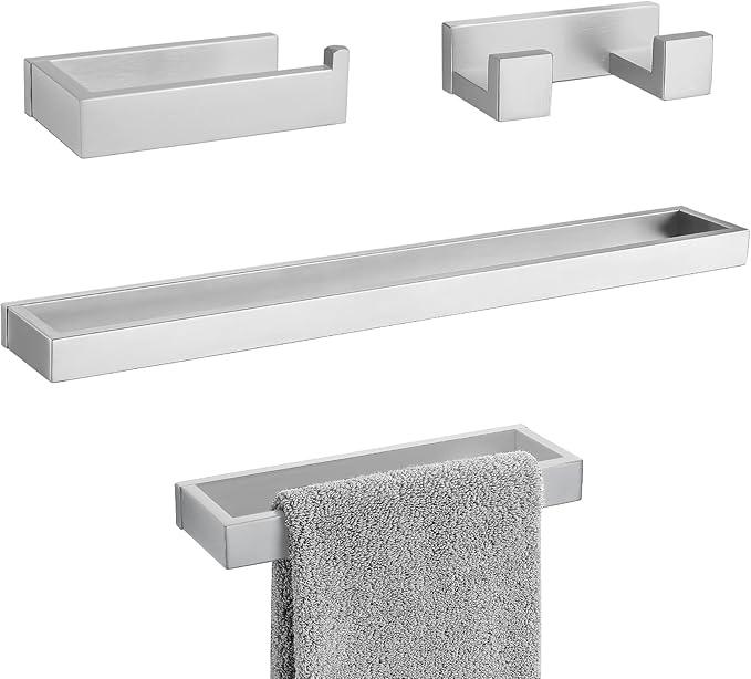 Brushed Nickel 4-Piece Bathroom Hardware Accessories Set, Bathroom Hardware Set including Towel Bar,Towel Holder, Toilet Paper Holder,Towel Hook, SUS304 Stainless Steel Bath Towel Bar Set Wall Mounted - ModernBath