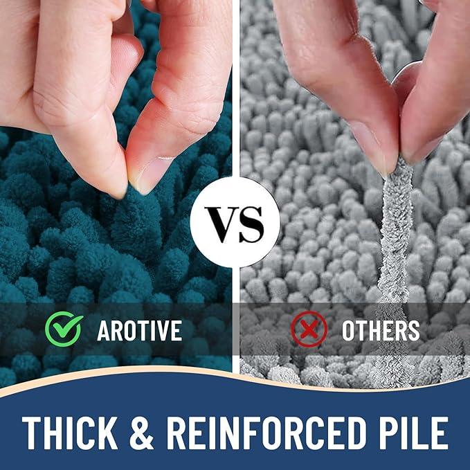 Arotive Luxury Chenille Bathroom Rug Mat, Extra Soft Thick Absorbent Shaggy Bath Rugs, Non-Slip Machine Wash Dry, Plush Bath Mats for Bathroom, Shower and Tub, 30x17, Peacock Blue - ModernBath