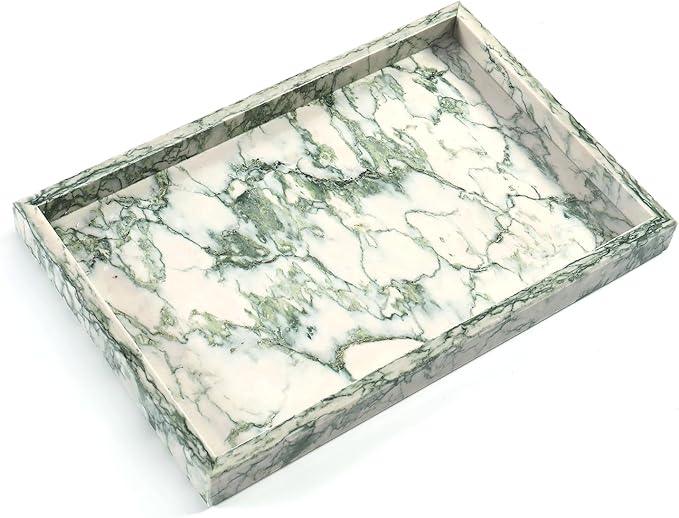 Yew & Tulip Natural Marble Vanity Tray, Nature Marble with Green Textures Serving Tray for Bathroom, Kitchen, Vanity, Home Decor, Wedding etc. (12" x 8" x 1.2") - ModernBath
