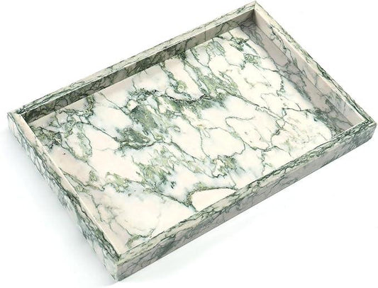 Yew & Tulip Natural Marble Vanity Tray, Nature Marble with Green Textures Serving Tray for Bathroom, Kitchen, Vanity, Home Decor, Wedding etc. (12" x 8" x 1.2") - ModernBath