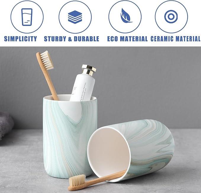 Green Marble Toothbrush Holders - Ceramic Toothbrush Holders for Bathrooms, Toothbrush Toothpaste Holders, Marble Bathroom Tumbler Cups Reusable Toothbrush Mouthwash Cup, Bathroom Counter Organizer - ModernBath