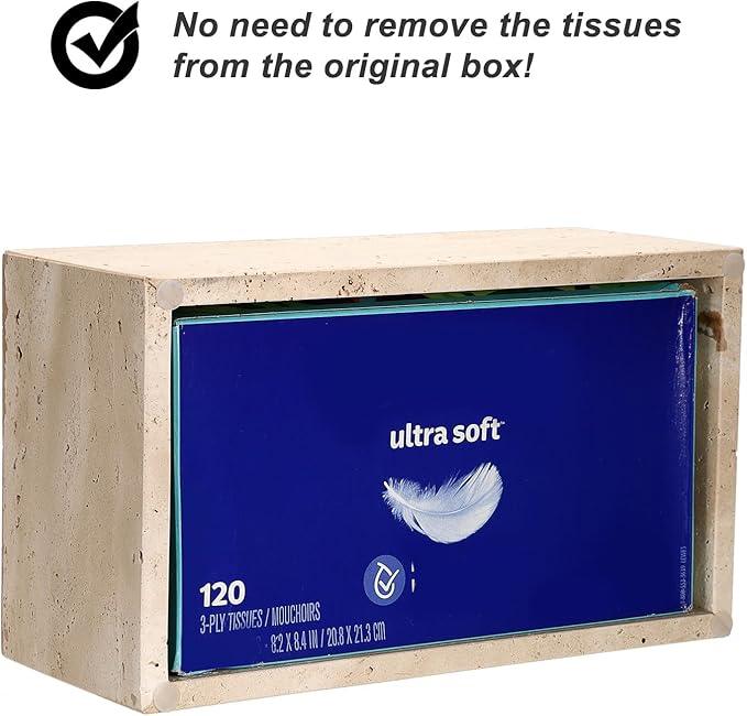 Sumnacon Rectangular Tissue Box Cover Natural Travertine Tissue Cover with Pads,Heavy Duty Stone Tissue Box Holder,Gorgeous Tissue Holder for Toilet Bathroom Kitchen Living Room Table,Light Beige - ModernBath