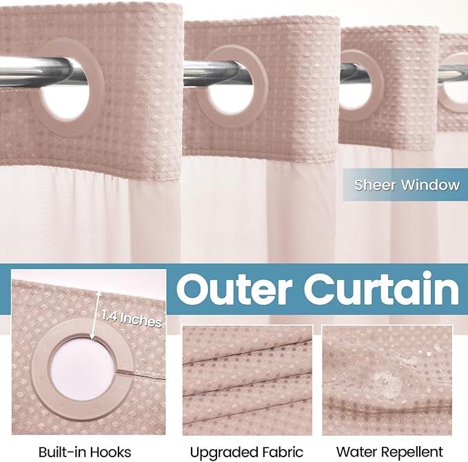 EUTXL Blush Pink No Hook Shower Curtain with Snap in Liner,230GSM Waffle Weave Shower Curtains for Bathroom,71W x 74H - ModernBath