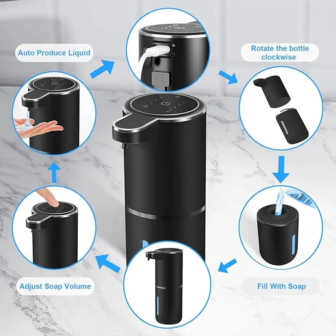 Automatic Liquid Soap Dispenser,4 Level Adjustable Liquid Dispenser, Rechargeable Soap Dispenser with USB Type C Rechargeable, 12.8oz/ 380ml Touchless Hand & Dish Dispenser for Bathroom, Kitchen - ModernBath
