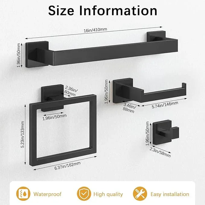 Bathroom Hardware Accessories Set, 10 Piece Black Towel Bar Set Stainless Steel, Towel Racks for Bathroom Wall Mounted Towel Holder Set, 16 inch - ModernBath