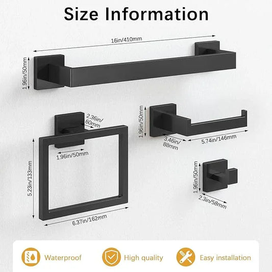 Bathroom Hardware Accessories Set, 10 Piece Black Towel Bar Set Stainless Steel, Towel Racks for Bathroom Wall Mounted Towel Holder Set, 16 inch - ModernBath