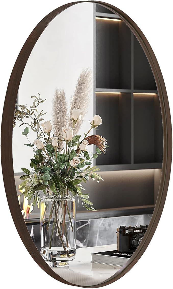 ANDY STAR Brushed Bronze Oval Mirrors for Bathroom, 24x36 Inch Bronze Stainless Steel Metal Framed Oval Wall Mirror, Modern Vanity Mirror Wall Mount Horizontal or Vertical - ModernBath