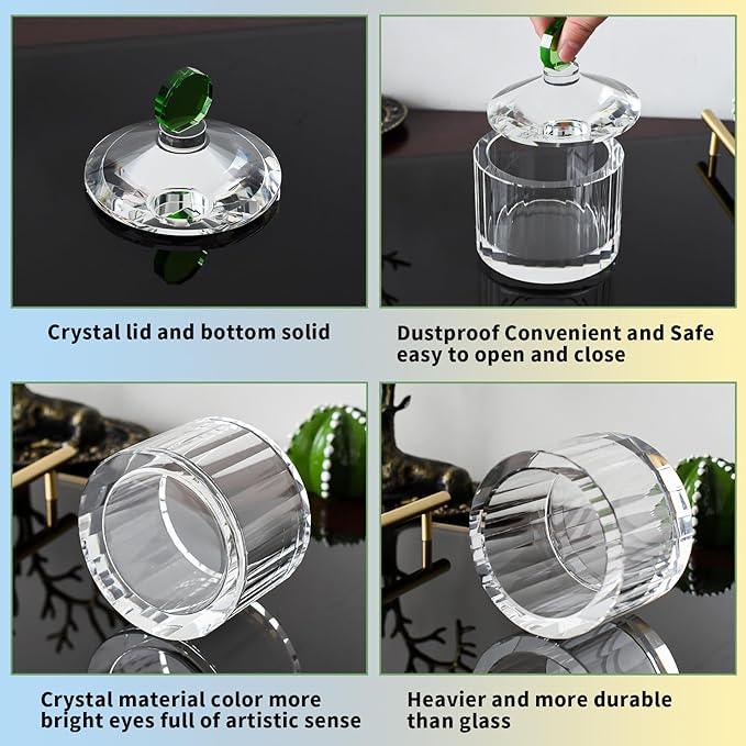 Crystal Jewelry Jars and Boxes,Crystal Candy Jar with Green Lid,Home Decoration Storage Bathroom Jar, Pearl Treasure Box, Cotton Swab Jar,Crystal Container - ModernBath