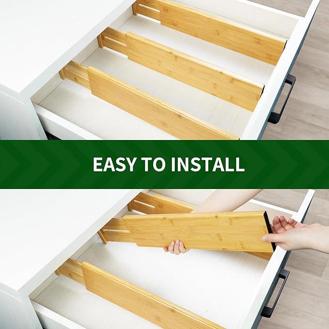 VaeFae 3 Pack Bamboo Drawer Dividers, 4" High Adjustable 11.9-17.1" Clothes Drawer Organizers, Expandable Separators for Bedroom/Bathroom/Kitchen/Office Storage - ModernBath