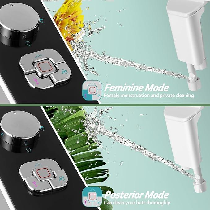 SAMODRA Bidet Attachment, Non-Electric Cold Water Bidet Toilet Seat Attachment with Pressure Controls, Retractable Self-Cleaning Dual Nozzles for Frontal & Rear Wash - Black - ModernBath