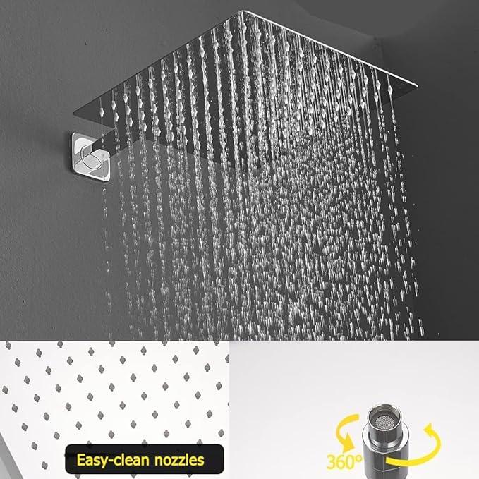 JingGang Polished Chrome Shower System 16 Inch Bathroom Luxury Rain Mixer Shower Combo Set Wall Mounted Rainfall Shower Head and Handheld System Shower Faucet Set Rough-in Valve Body and Trim Kit - ModernBath