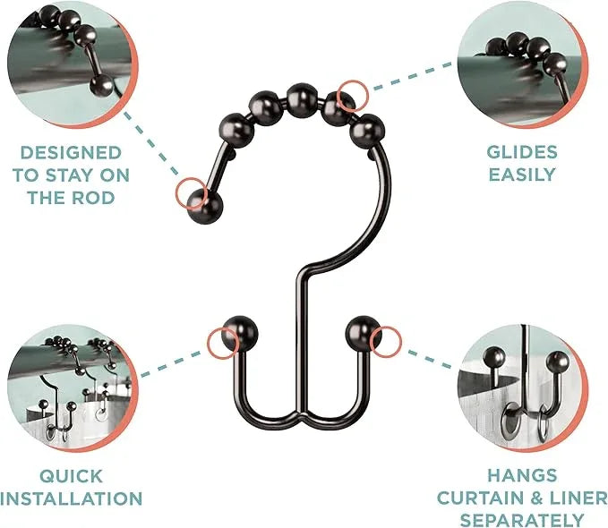 Zenna Home Metal Double Glide Shower Rings, Oil Rubbed Bronze – Set of 12 Heavy Duty, Rust-Resistant Shower Rings with Smooth Glide for Shower Curtains and Liners - ModernBath